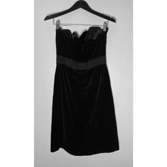 Milly NY Designer Women's Black Scallop Strapless Velvet Formal Dress Back Bow 8 - Picture 2 of 11